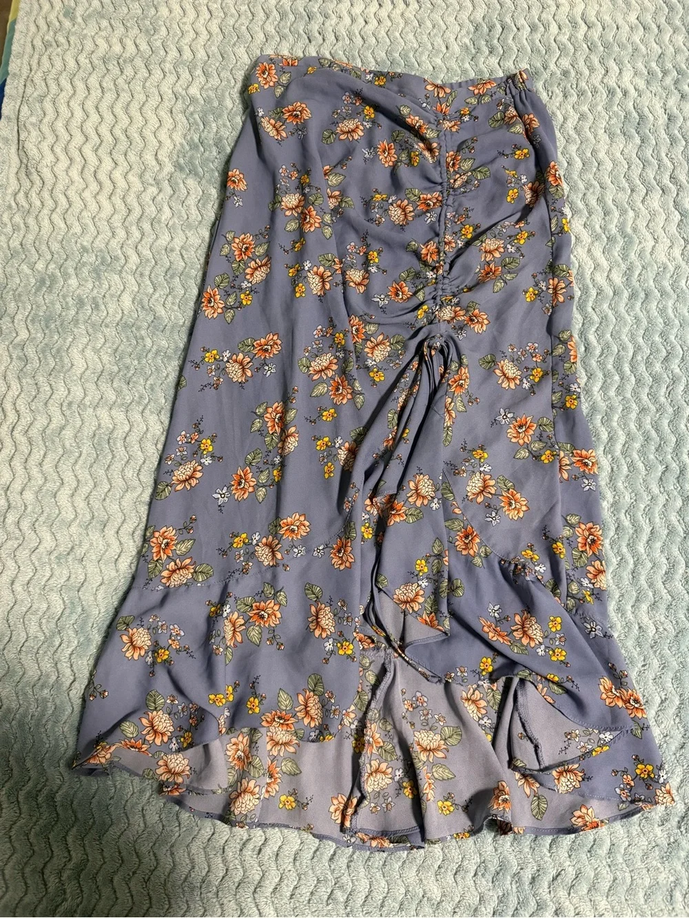 Max Studio Lavender Floral Ruched Midi Skirt
